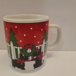 Scottie Dog Christmas Mug With Festive Wreath & Trees Design